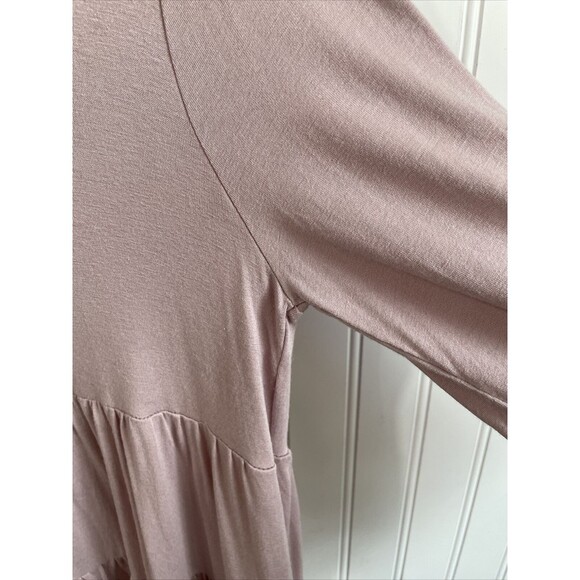 Womens Medium Pink with Ivory Lace Trim Tiered Babydoll Tunic Top - Picture 4 of 9